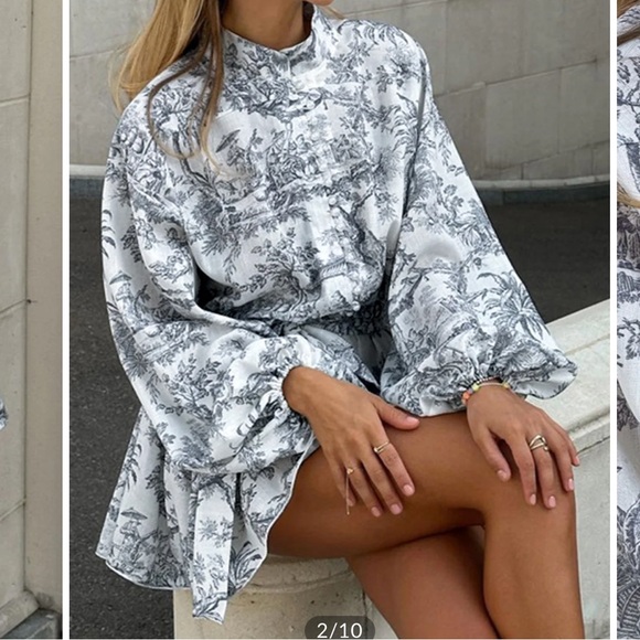 Ink Painting Print Tie Up A-Line Dress - Picture 2 of 5